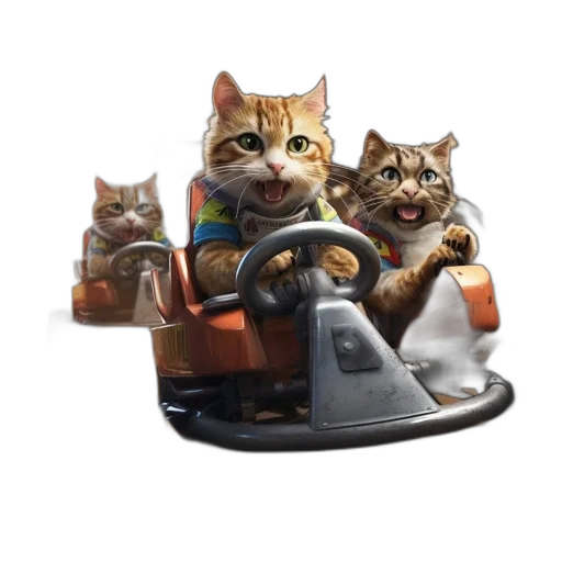 car, concept art, 3d render, photorealistic, three, anthropomorphic, cats, go-karts transparent PNG cut-out