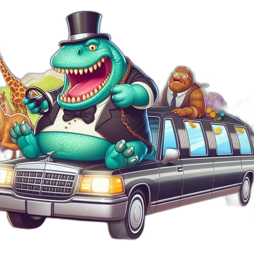 car, concept art, dinosaur, suit, top, hat, drives, limousine transparent PNG cut-out