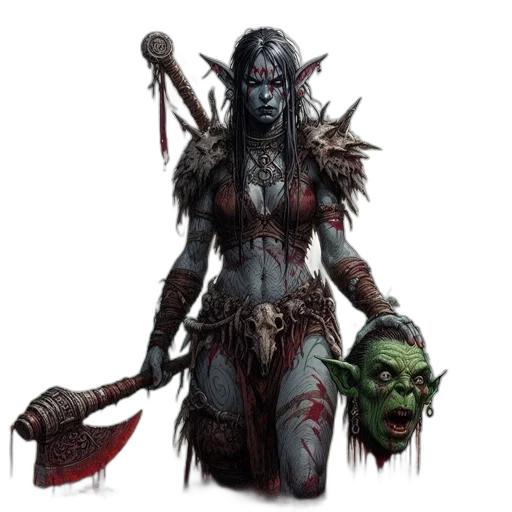staff, concept art, fantasy art, comic book art, pixel art, dark, blue-skinned, warrior transparent PNG cut-out