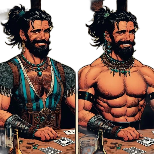 comic book art, concept art, fantasy art, photorealistic, two, panels, depict, man transparent PNG cut-out