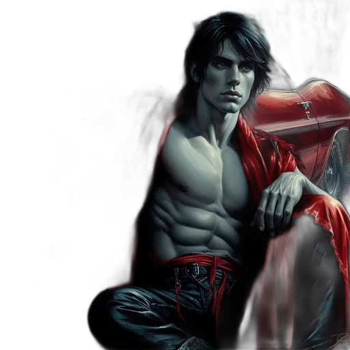 comic book art, fantasy art, concept art, photorealistic, red, muscular, man, dark transparent PNG cut-out