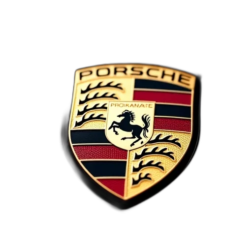 close-up, porsche, logo, dark, background, water, droplets, features transparent PNG cut-out