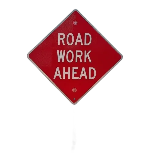 staff, red, white, construction, sign, words, road, work transparent PNG cut-out