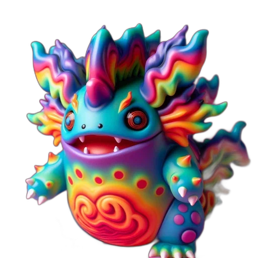 dragon, creature, staff, animal, 3d render, concept art, fantasy art, vaporwave transparent PNG cut-out