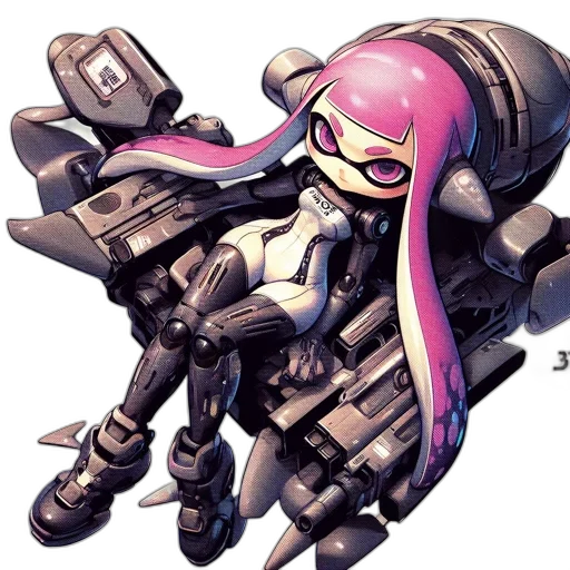 weapon, robot, concept art, cyberpunk, pixel art, anime, monochrome, figure transparent PNG cut-out