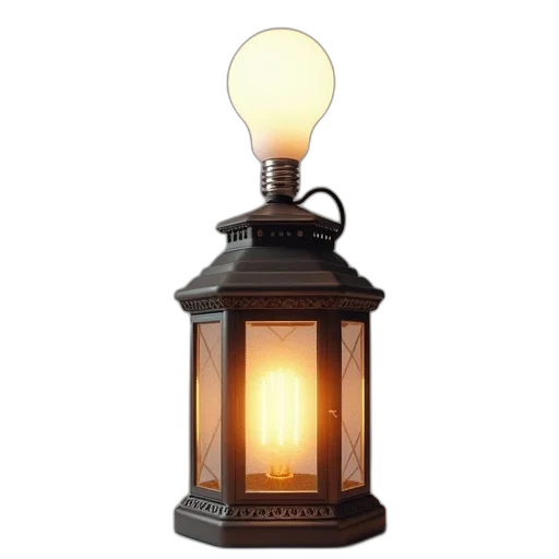 3d render, classic, lantern, lit, bulb, inside, emitting, warm transparent PNG cut-out