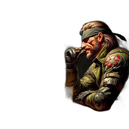 face, weapon, jacket, concept art, pixel art, fantasy art, photorealistic, dimly transparent PNG cut-out