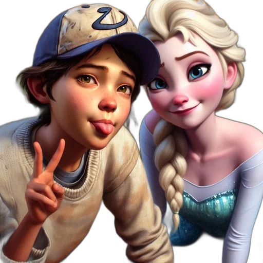 photorealistic, 3d render, cartoon, concept art, two, animated, characters, one transparent PNG cut-out