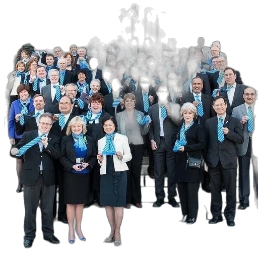 staff, large, group, people, wearing, blue, ties, poses transparent PNG cut-out