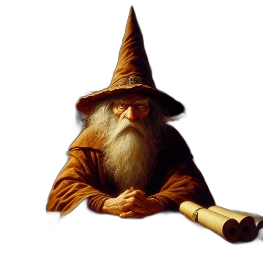 staff, hat, fantasy art, concept art, photorealistic, pixel art, elderly, wizard transparent PNG cut-out