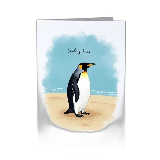 card, penguin, illustration, front, titled, sending, hugs, standing transparent PNG cut-out