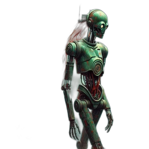 robot, concept art, 3d render, cyberpunk, fantasy art, green, robotic, figure transparent PNG cut-out