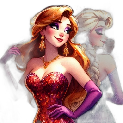 dress, crown, fantasy art, concept art, cartoon, comic book art, two, women transparent PNG cut-out
