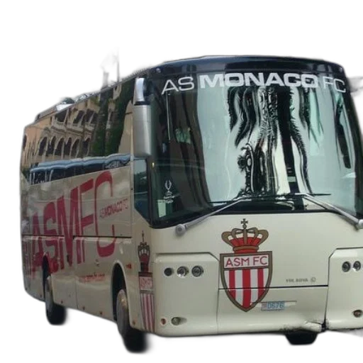 3d render, concept art, white, bus, asmfc, side, crown, logo transparent PNG cut-out