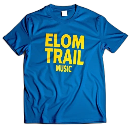 blue, t-shirt, text, elom, trail, music, yellow, front transparent PNG cut-out