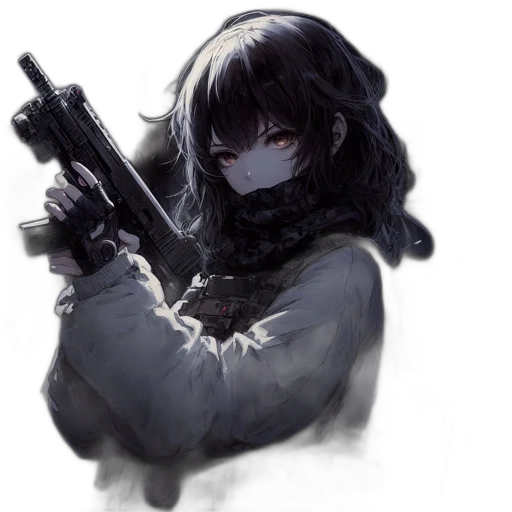 weapon, face, mask, jacket, anime, concept art, pixel art, photorealistic transparent PNG cut-out