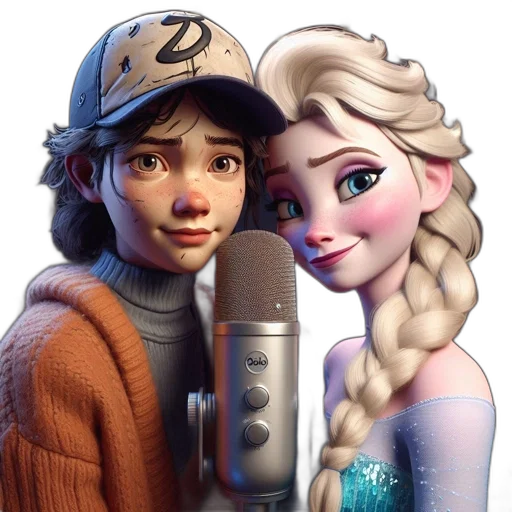 concept art, cartoon, photorealistic, 3d render, snow, two, animated, characters transparent PNG cut-out