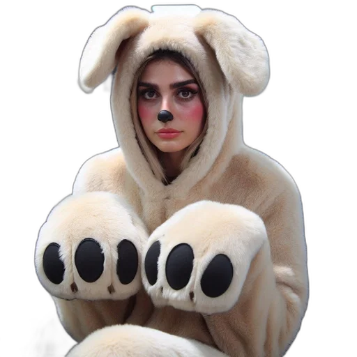 animal, creature, mask, jacket, concept art, 3d render, young, woman transparent PNG cut-out