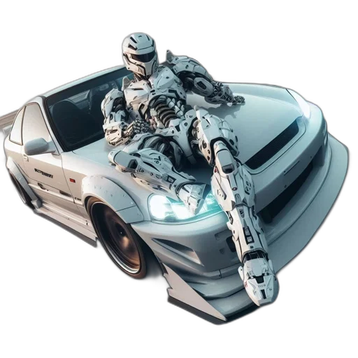 car, robot, weapon, concept art, 3d render, cyberpunk, vaporwave, futuristic transparent PNG cut-out