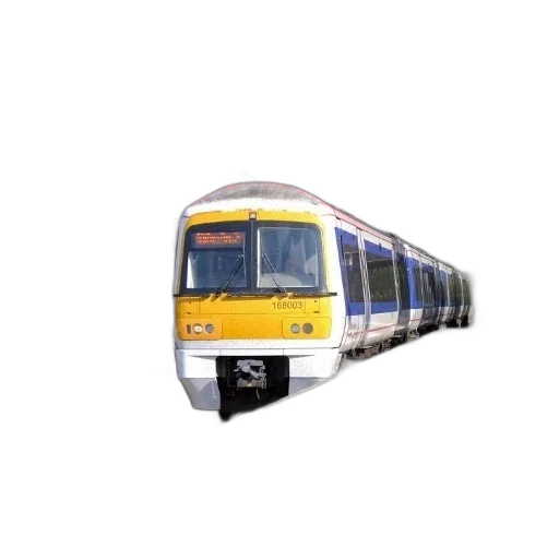 car, 3d render, photorealistic, concept art, yellow, train, pulling, into transparent PNG cut-out