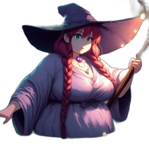 staff, dress, hat, weapon, fantasy art, pixel art, concept art, anime transparent PNG cut-out