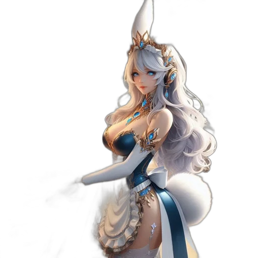 dress, staff, dragon, fantasy art, concept art, anime, pixel art, blue transparent PNG cut-out