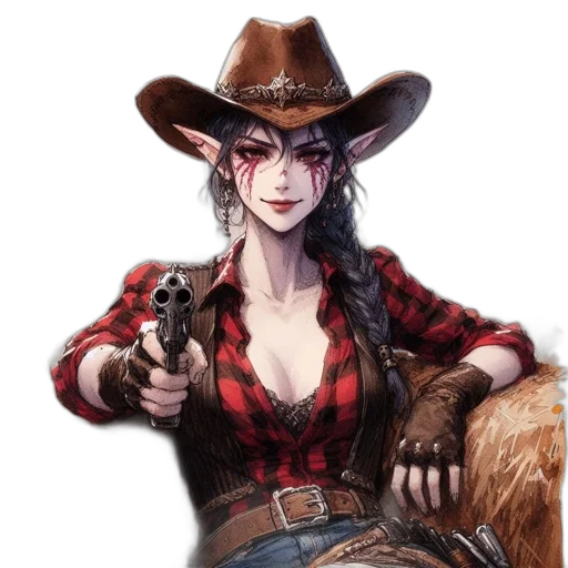 weapon, animal, hat, concept art, comic book art, fantasy art, photorealistic, elf-like transparent PNG cut-out