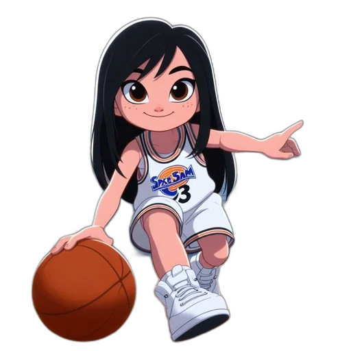cartoon, anime, pixel art, 3d render, young, girl, long, black transparent PNG cut-out