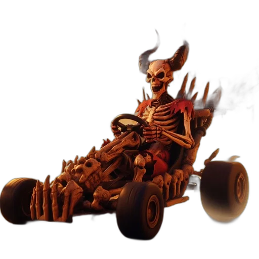 car, concept art, 3d render, fantasy art, photorealistic, fire, anthropomorphic, skeleton transparent PNG cut-out
