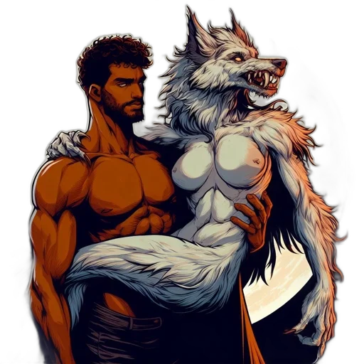 animal, staff, comic book art, fantasy art, concept art, pixel art, muscular, man transparent PNG cut-out