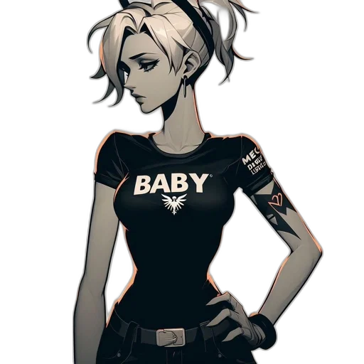 staff, cartoon, comic book art, concept art, pixel art, dark, monochrome, female transparent PNG cut-out