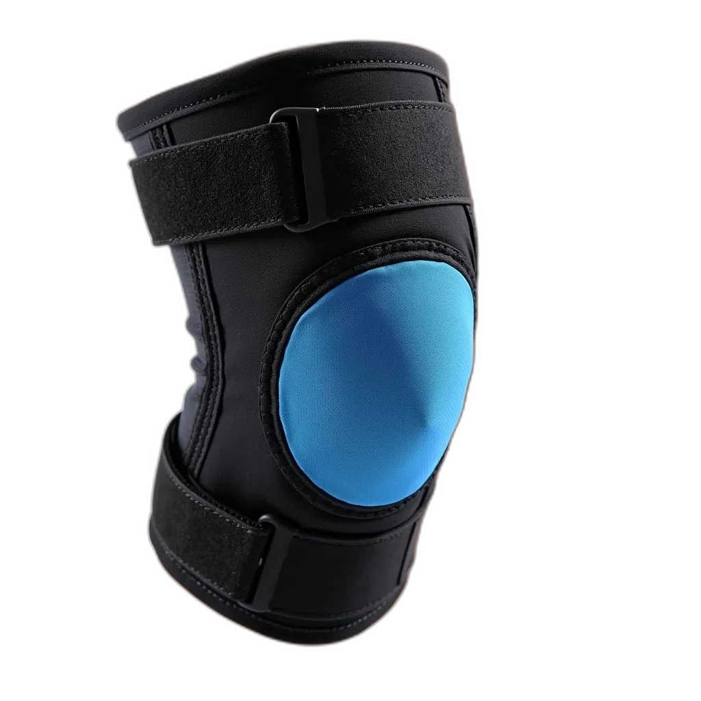 shoes, 3d render, black, knee, brace, blue, circular, pad transparent PNG cut-out