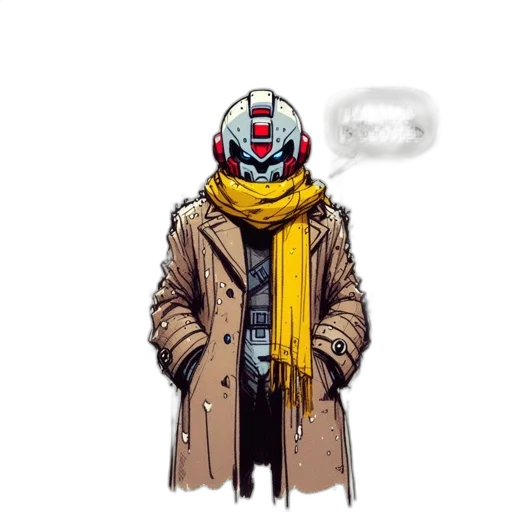 robot, jacket, mask, face, concept art, comic book art, pixel art, cyberpunk transparent PNG cut-out