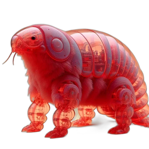 creature, animal, dragon, robot, 3d render, concept art, red, fantastical transparent PNG cut-out