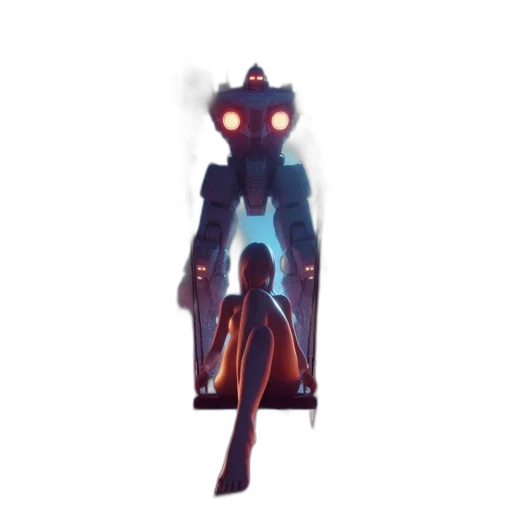 robot, staff, creature, mask, concept art, pixel art, cyberpunk, 3d render transparent PNG cut-out