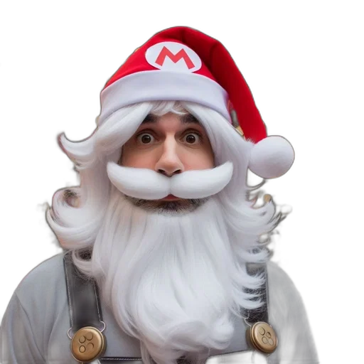 hat, 3d render, concept art, santa, claus, meets, mario, figure transparent PNG cut-out