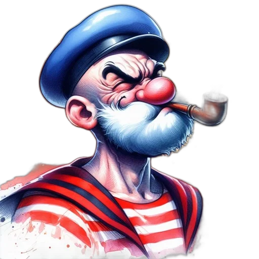 concept art, photorealistic, cartoon, comic book art, illustrated, popeye, red, nose transparent PNG cut-out