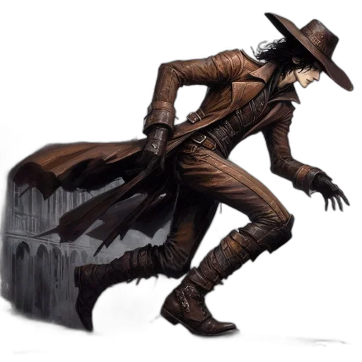 hat, creature, robot, staff, concept art, fantasy art, comic book art, pixel art transparent PNG cut-out