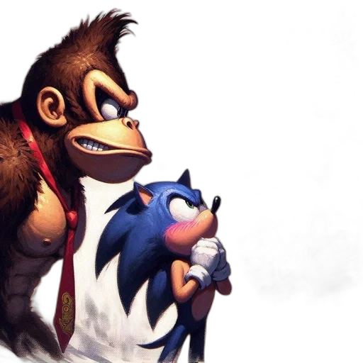 concept art, 3d render, gorilla, sonic, hedgehog, fox, depicted, group transparent PNG cut-out