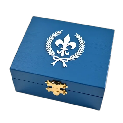 jewelry, crown, 3d render, blue, wooden, box, white, emblem transparent PNG cut-out