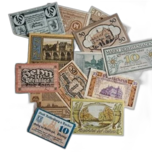 collection, colorful, vintage, banknotes, featuring, various, denominations, intricate transparent PNG cut-out
