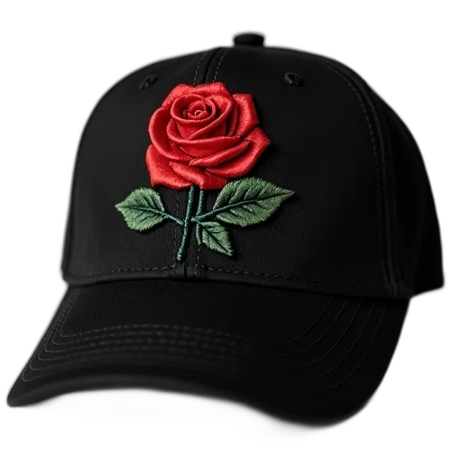 hat, crown, flower, 3d render, photorealistic, black, baseball, cap transparent PNG cut-out