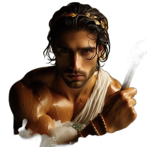 sword, fantasy art, photorealistic, concept art, oil painting, man, emerges, water transparent PNG cut-out