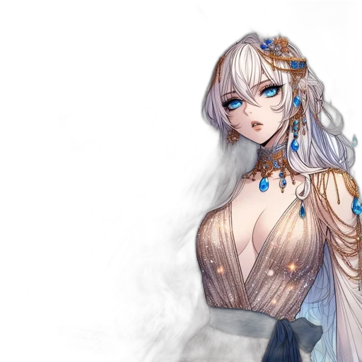 dress, jewelry, staff, dragon, fantasy art, anime, concept art, pixel art transparent PNG cut-out