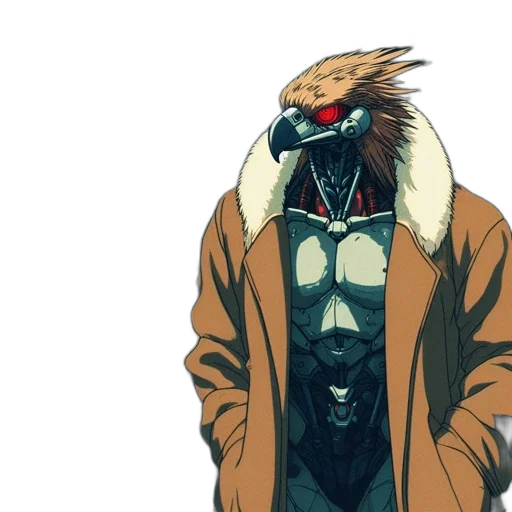 jacket, mask, animal, creature, anime, concept art, cyberpunk, comic book art transparent PNG cut-out