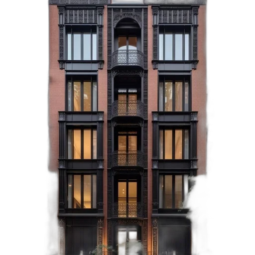 building, face, furniture, 3d render, photorealistic, concept art, city street, dark transparent PNG cut-out