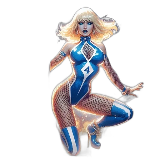 comic book art, concept art, fantasy art, cartoon, woman, sporting, blue, bodysuit transparent PNG cut-out