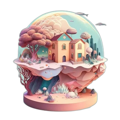 hat, umbrella, concept art, fantasy art, 3d render, pixel art, snow, outer space transparent PNG cut-out