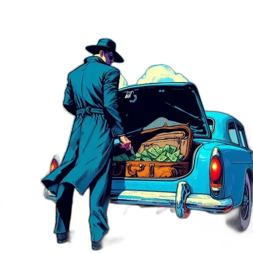 car, food, jacket, concept art, comic book art, city street, man, trench transparent PNG cut-out