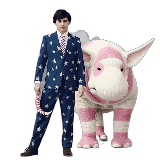 young, man, star-patterned, suit, striped, tie, stands, near transparent PNG cut-out